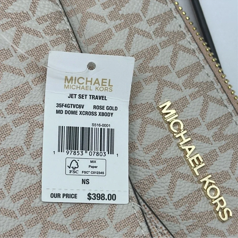 Michael Kors Jet Set Travel Md Metallic Signature Logo Dome Crossbody Satchel NW